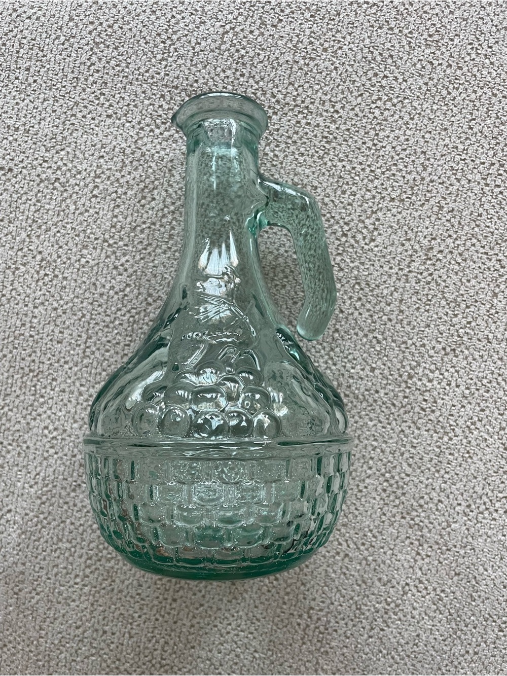 Vintage Green Glass Cruet Pitcher with Handle